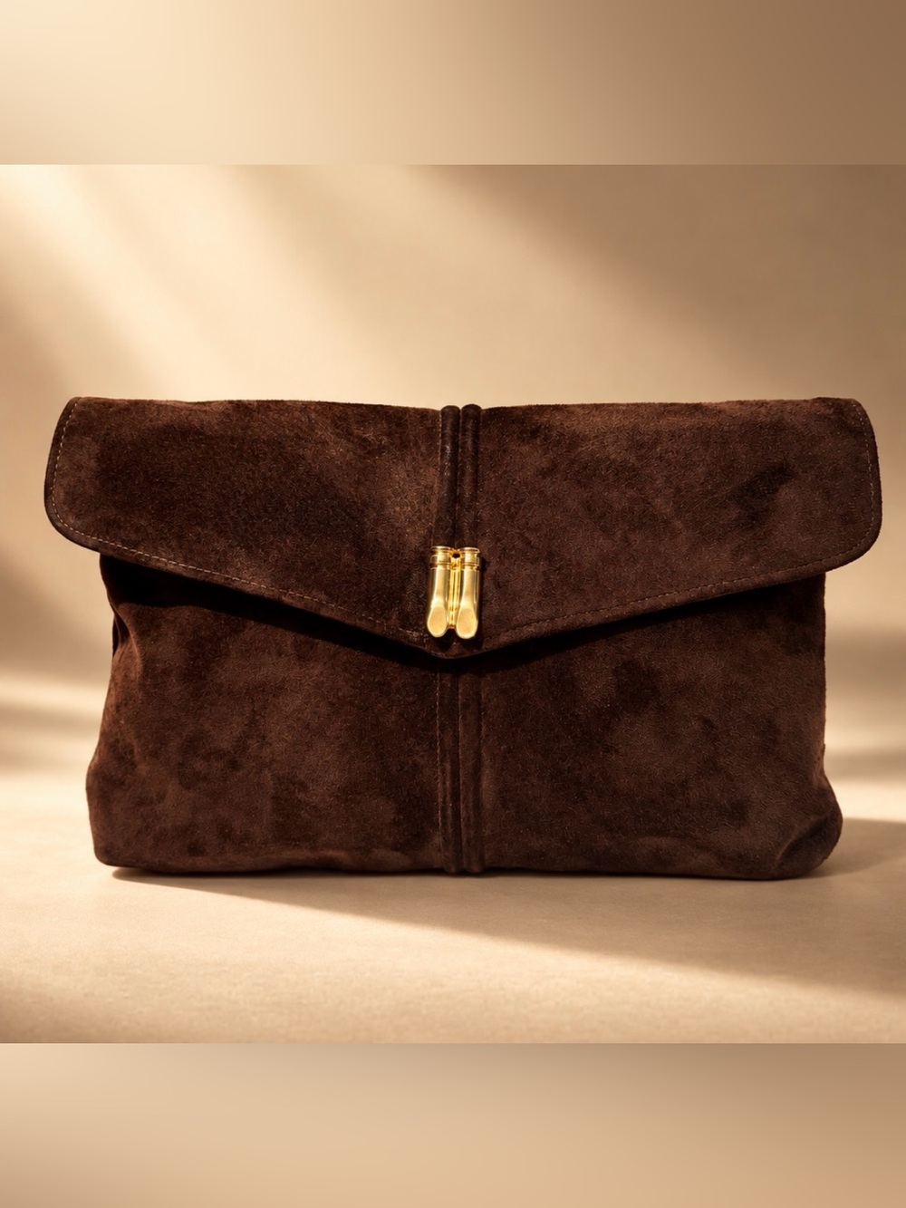 Vintage Chocolate Brown Suede Envelope Clutch Chain Shoulder Bag